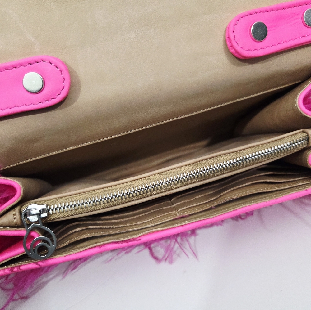 BROTHER VELLIES LIJADU OSTRICH FEATHER SHOULDER BAG IN HOT PINK - Picture 7 of 10